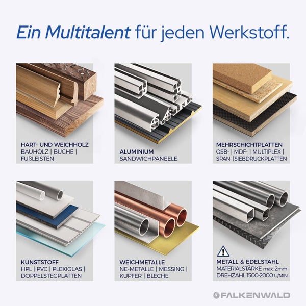 FALKENWALD ® Sägeblatt 210x30 60 Zähne - Ideal für Holz, Metall & Alu - Multi Kreissägeblatt 210x30 - Kompatibel mit Bosch GTS 635-216 & Metabo KGS 216 M - 210 Sägeblatt