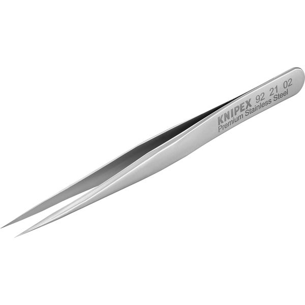 Knipex Präzisionspinzette Modell 92 21 02 aus rostfreiem Edelstahl mit spitzen Enden.