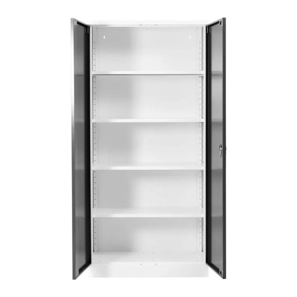 PROREGAL Stahlschrank Bee 5 Fachböden HxBxT 195 x 92 x 42 cm Pulverbeschichtetes Fachbodenmaterial Weiß & Anthrazit