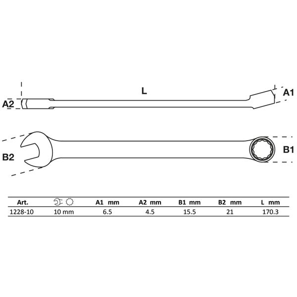 BGS Maul-Ringschlüssel extra lang SW 10 mm - 1228-10