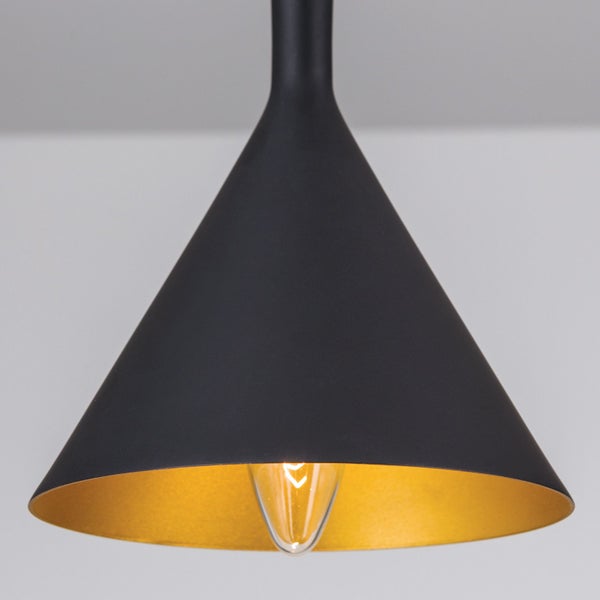 Moderne konische Pendelleuchte mit schwarzem Schirm und goldener Innenseite inklusive Leuchtmittel