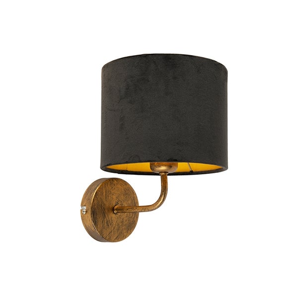 Vintage Wandlampe Gold mit schwarzem Veloursschirm - Matt