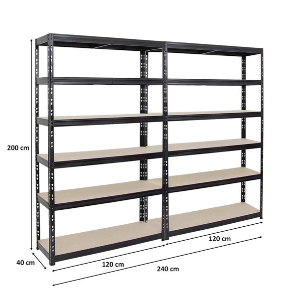 PROREGAL Mega Deal 2x Schwerlastregal Giant Tiger HxBxT 200 x 120 x 40 cm Fachlast 265 kg 6-Ebenen Schwarz