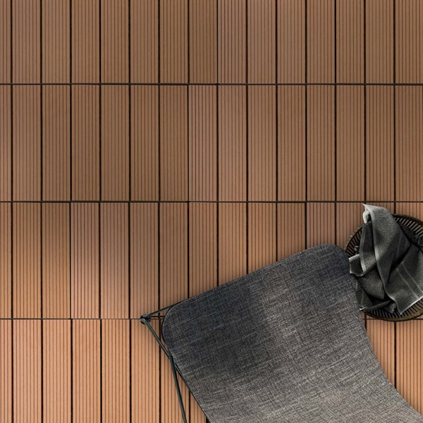 FLOORDIREKT WPC-Klickfliese Royal - Wetterbeständige Terrassenfliese - Hellbraun 30 x 30 cm
