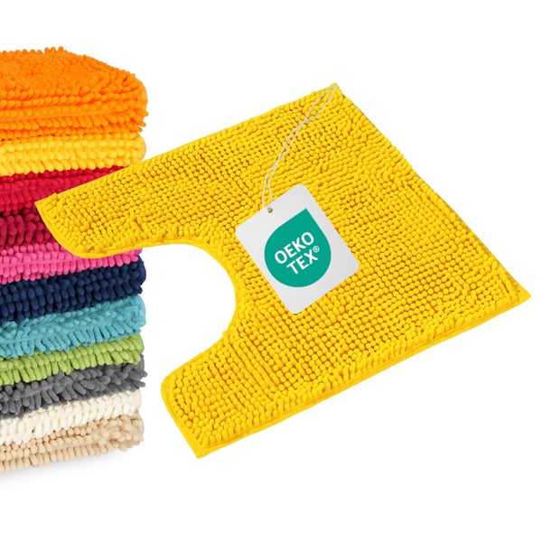 Flauschige WC-Vorlage mit Ausschnitt aus Mikrofaser, zertifiziert nach Oeko-Tex Standard.