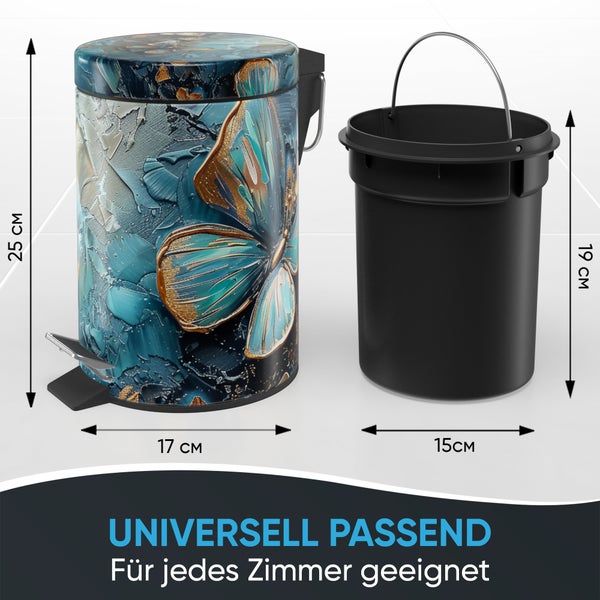 Treteimer mit Schmetterlingsmotiv und herausnehmbarem Eimer, 25 mal 17 Zentimeter