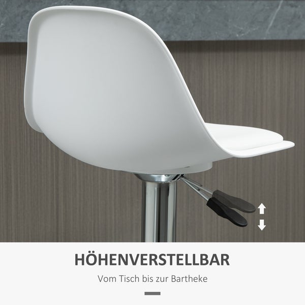 HOMCOM 2er-Set Barhocker Barstühle Drehstühle mit Lehne modernem Design höhenverstellbar für Bartheke Küche Weiß Kunstleder Stahl bis 120 kg 40 x 42 x 82-104 cm