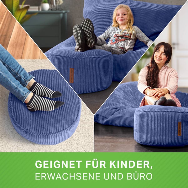 Green Bean Pouf-Kissen 45x25cm mit EPS-Perlen Füllung & Cordstoff Bodenkissen Liegekissen Sitzkissen Sitzhocker Sessel Kinder Erwachsene Stoff Hocker Ablage Dunkelblau