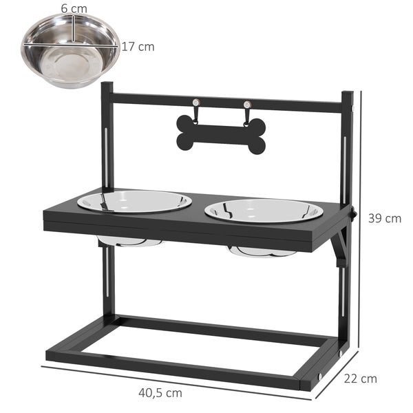 PawHut Futterstation, 40,5L x 22B x 39H cm, Stahl, Schwarz