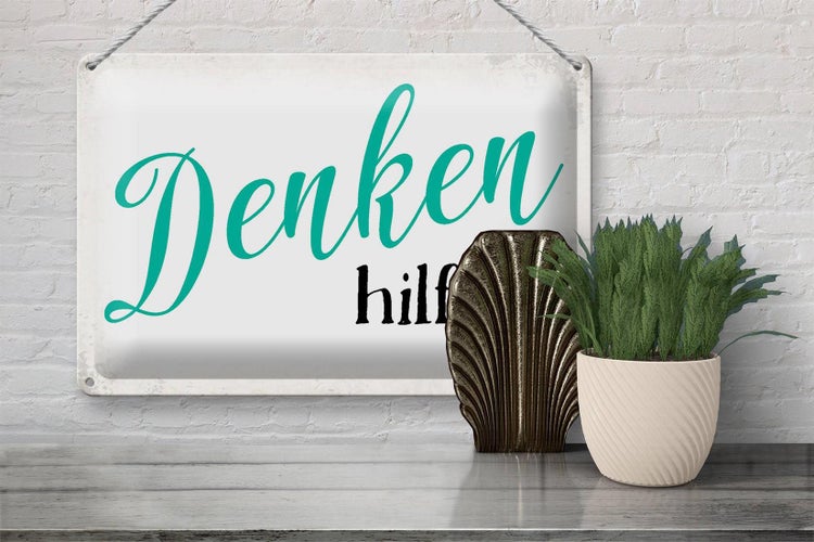 Blechschild Spruch 30x20cm Denken hilft Retro