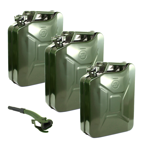 Drei 20 Liter Kraftstoffkanister mit Ausgießer