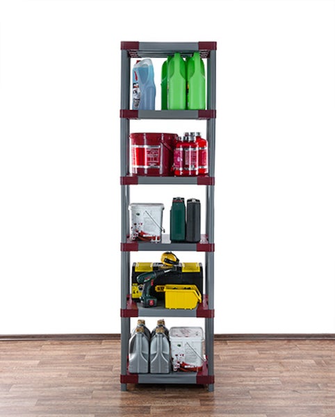 PROREGAL Kunststoffregal Big Grey Bear Extra-Tall HxBxT 220 x 70 x 46 cm Fachlast 160 kg Grau/Rot