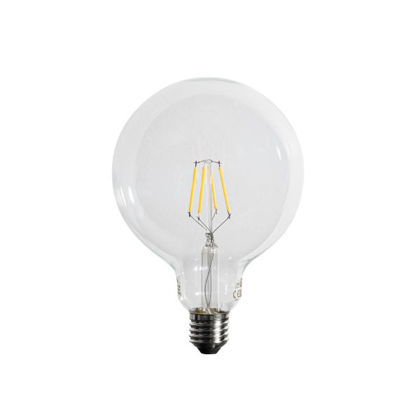 LED-Filament-Globelampe aus klarem Glas mit E27-Sockel.