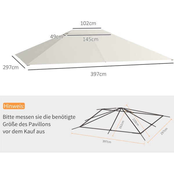 Outsunny Ersatzdach, für Garten 3,97 x 2,97 m Pavilliondach, mit UV-Schutz, Polyester, Creme