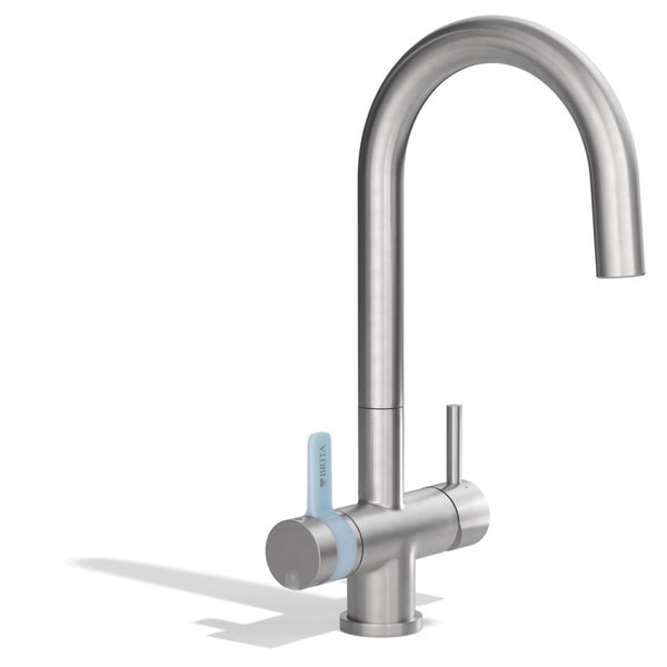 BRITA 3-Wege-Küchenarmatur (Edelstahl, rund) inkl. 1 x BRITA P 1000 Wasserfilter – Küchenarmatur für gefiltertes und ungefiltertes Wasser direkt aus der Leitung