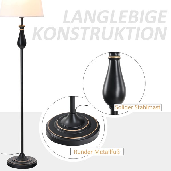 HOMCOM 3er-Lampenset, ø38 x 158H cm / ø30 x 62H cm, Metall, Schwarz+Weiß
