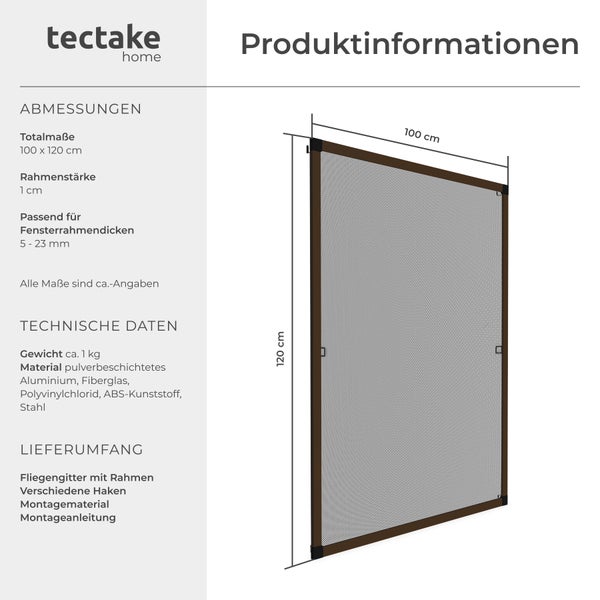Fliegengitter mit Rahmen, 100 x 120 cm, Produktinformationen