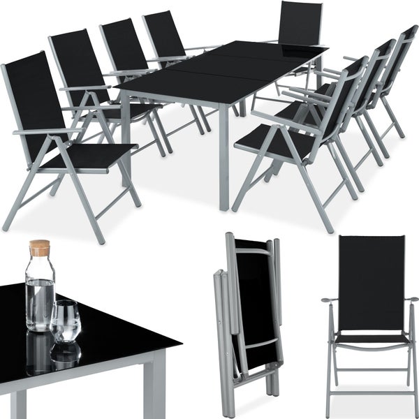 Sitzgruppe tectake Pompeii mit Aluminiumgestell, für 8 Personen Tisch mit Sicherheitsglasplatten und Ausgleichsschrauben