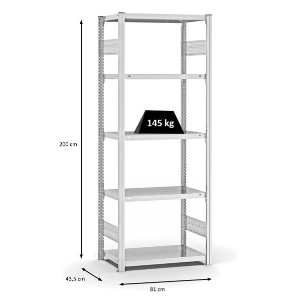 PROREGAL Fachbodenregal Stecksystem T-Profil Light-Duty Grundregal HxBxT 200 x 75 x 40 cm 5 Ebenen Fachlast 145 kg Beidseitig Nutzbar Lichtgrau