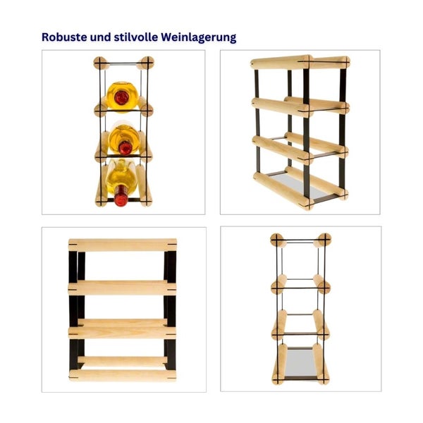 PROREGAL Modulares Weinregal Vinotega Mod Metal HxBxT 32,5 x 12,5 x 24,5 cm 1 x 3 Flaschen Massives Kiefernholz Natur