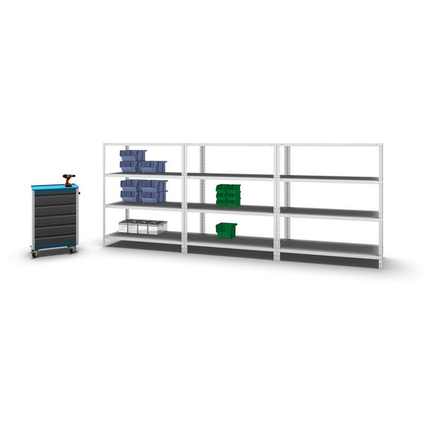 PROREGAL Fachbodenregal Schraubsystem Heavy-Duty Grundregal HxBxT 150 x 130 x 60 cm 4 Ebenen Fachlast 350 kg Beidseitig Nutzbar Lichtgrau