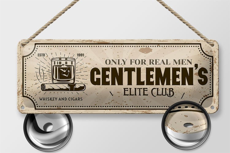 Blechschild Spruch Whiskey Cigars elite club real men 27x10cm