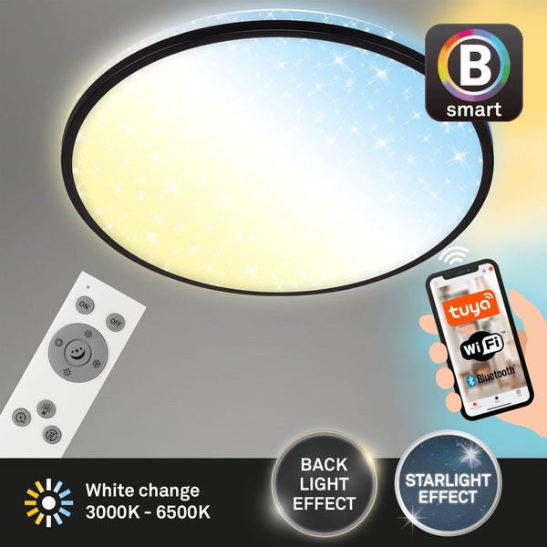 LED Deckenleuchte CCT WiFi Bluetooth Sternendekor 42W schwarz Ø33cm Briloner