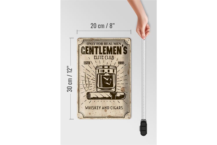 Blechschild Spruch Whiskey Cigars elite club real men 20x30cm