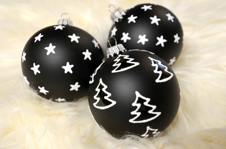 Xmas Black & White Ebony, 3-er Set, schwarz matt/weiß, Glitzer, 8cm, 3 Stck., Weihnachtsbaumkugeln, Christbaumschmuck, Weihnachtsbaumanhänger