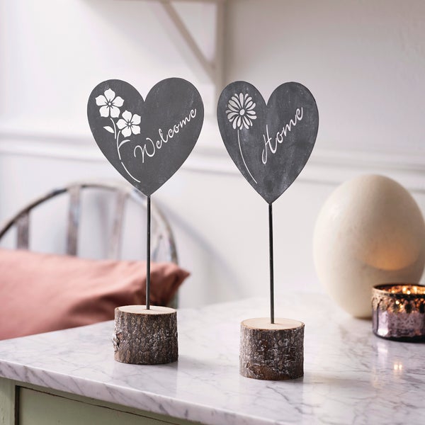 FRANK FLECHTWAREN | Herz Welcome Home, 2er Set, METALL, HOLZ, 12,5 x 6  x 28 cm