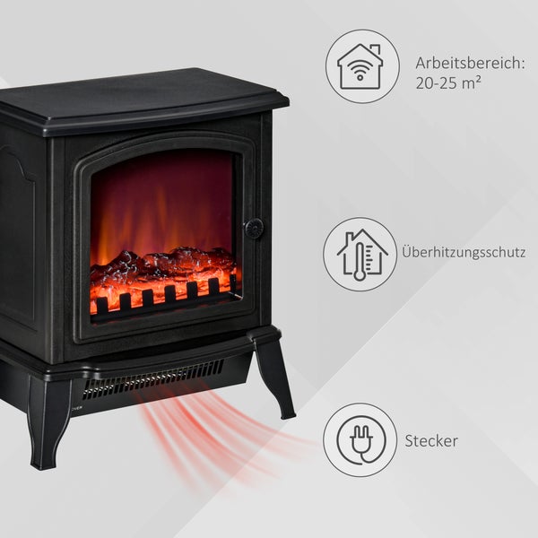 HOMCOM Elektrokamin, Standkamin mit LED-Flammeneffekt, 2000W Kaminofen mit Überhitzungsschutz für Wohnzimmer, Schlafzimmer, Metall, Schwarz