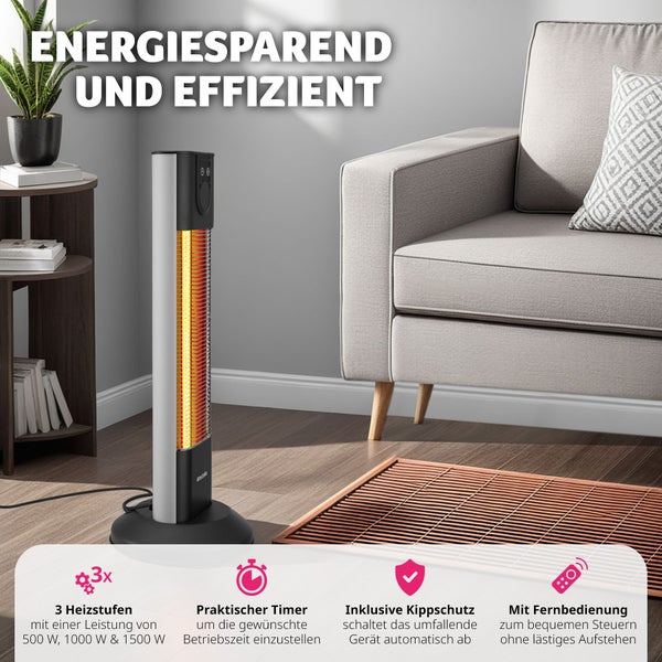 Infrarotheizstrahler tectake Solaris Terra 29 x 29 x 76,5 cm 3 Leistungsstufen 500, 1000 und 1500 W schwarz