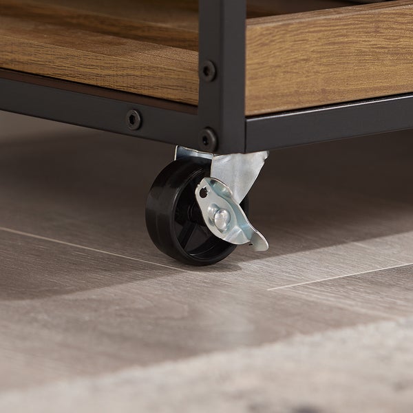 Detailaufnahme eines Rollwagens mit feststellbarer Rolle