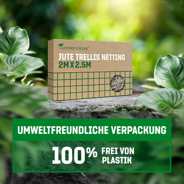 GardenGloss Jute Ranknetz Nachhaltig 100% Biologisch Abbaubar - Mit grosser Maschenweite für Gurken, Tomaten und Anderen Gemüsepflanzen - Rankhilfen für Kletterpflanzen (2m x 2.5m)