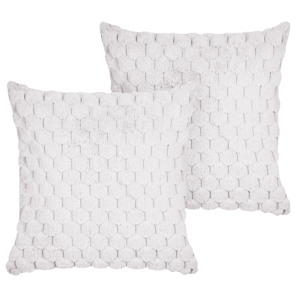 Dekokissen 2er Set PURSLANE Webpelz 43 x 43 cm Weiß Geometrisches Muster