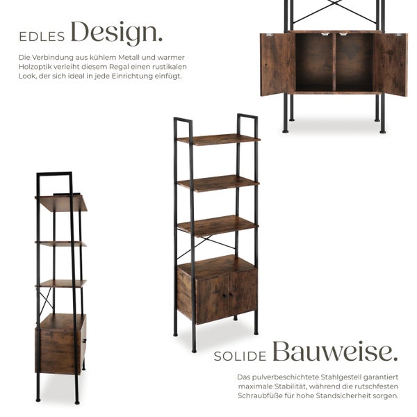 Regal mit Metallrahmen und Holzoptik sowie Schrankfächern