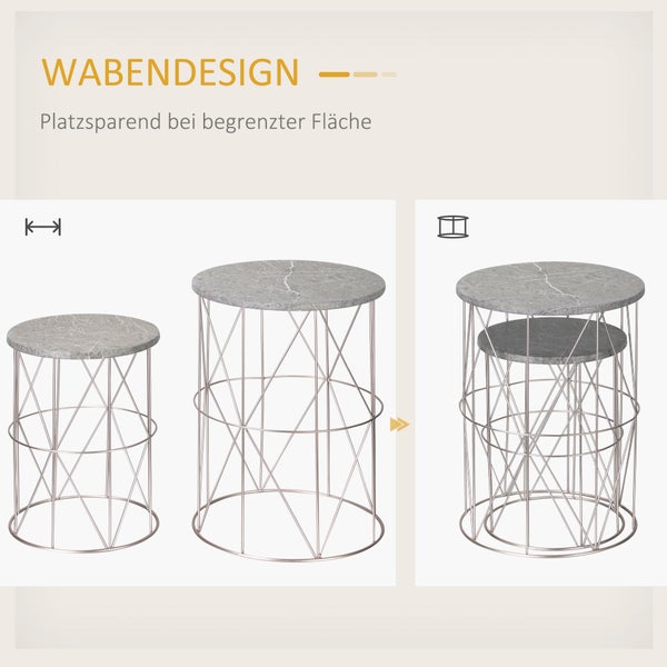 Outsunny 2er-Set  Gartentisch Couchtische Beistelltische Retro Metallkorb Drahtkorb Garten Satztisch Gartenmöbel Outdoor Balkon Metall Rose+Gold+Grau