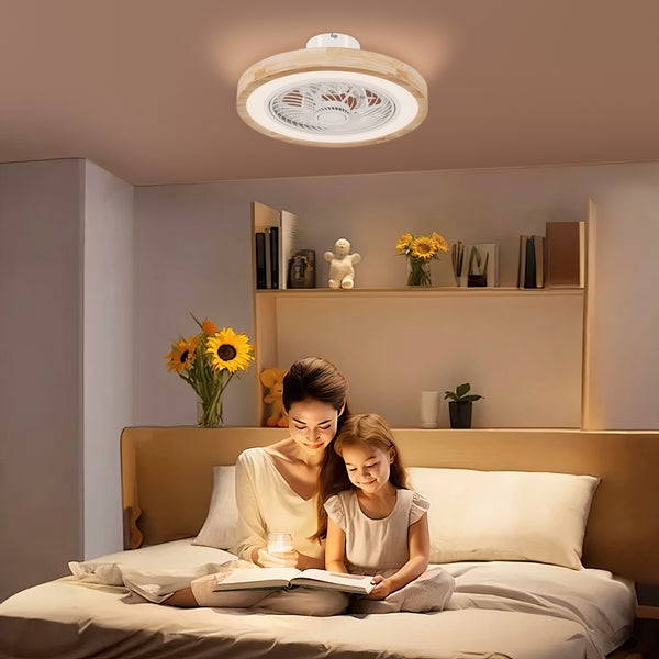HOMCOM Deckenventilator mit Beleuchtung Fernbedienung LED Ventilator Deckenleuchte Dimmbar mit RGB-Farbe, 6 Geschwindigkeiten 40 W Lampe mit Ventilator, Timer umkehrbar für Schlafzimmer Natur 50 cm