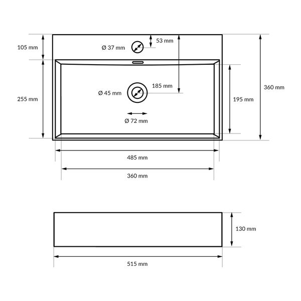 ECD Germany Waschbecken Waschtisch 515x360x130 mm aus Keramik Weiß inkl. Ablaufgarnitur für Waschbecken mit Überlauf Aufsatzbecken Aufsatzwaschbecken Aufsatzwaschtisch Waschschale Spülbecken Becken