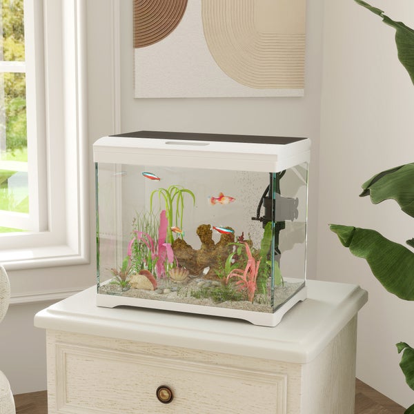 PawHut Aquarium mit LED-Beleuchtung, Filtersystem, 17L Fischtank, Tropenfischaquarium mit Wasserpumpe Weiß