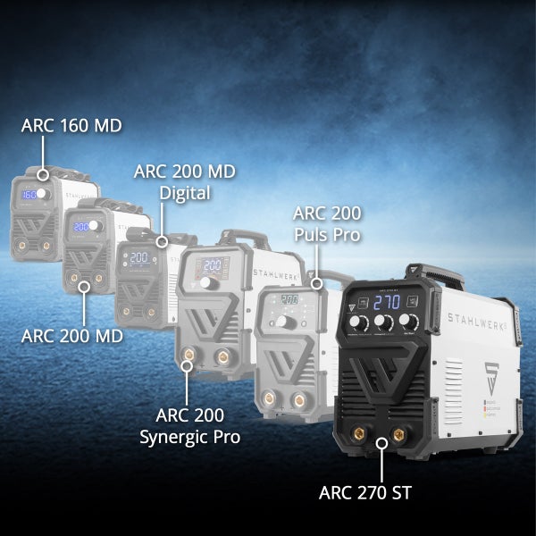 Stahlwerk ARC Schweißgeräte Modelle ARC 160 MD, ARC 200 MD, ARC 200 MD Digital, ARC 200 Synergic Pro, ARC 200 Puls Pro und ARC 270 ST.