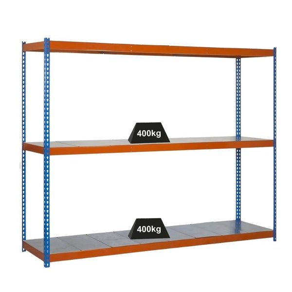 PROREGAL Schwerlastregal Metal Beast Three HxBxT 200 x 240 x 75 cm Fachlast 400 kg Blau-Orange