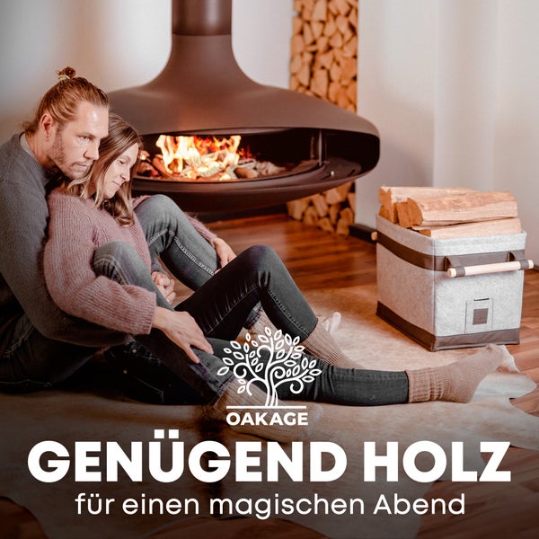 OAKAGE® FireMaster Hellgrau Holzkorb Filz - Einhängbarer Zündholzkorb - 42x32x35cm