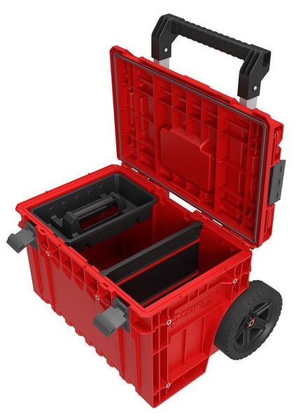 PROREGAL QBRICK Werkzeugtrolley One HxBxT 66 x 64 x 48,5 cm 52 Liter Mit Deck & Teleskopgriffe Mit Klemmverschlüsse Mit 2 Gummiräder Metall Rot