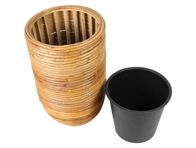 FRANK FLECHTWAREN | Übertopf Rattan, groß, Ø 34 x 53 cm, RATTAN, HOLZ, KUNSTSTOFF,