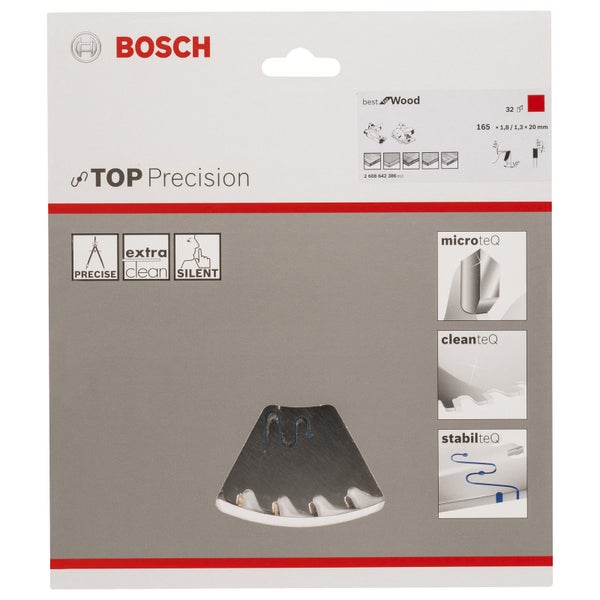 Bosch Kreissägeblatt Top Precision Best for Wood, 165 x 20 x 1,8 mm, 32 - 2608642386