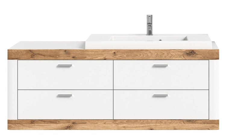 Laredo Waschbeckenunterschrank 132cm 4 Schubladen matt weiß,Eiche dekor,weiß. 132 X 48 X 50 cm