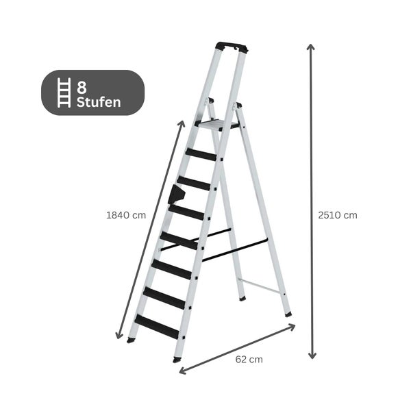 PROREGAL Stufen-Stehleiter Einseitig Begehbar mit Clip-Step Relax 8 Stufen