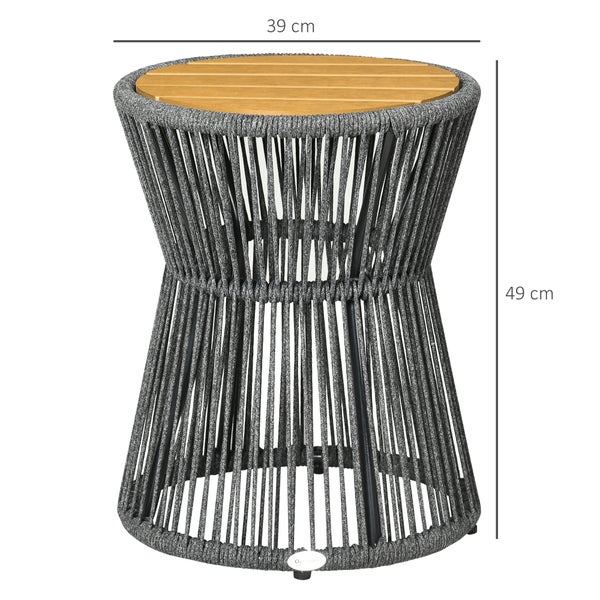 Outsunny Ratten Beistelltisch, Kaffeetisch mit Kunststofftischplatte, verstellbaren Füßen, 39L x 39B x 49H cm, Alu, Dunkelgrau+Natur
