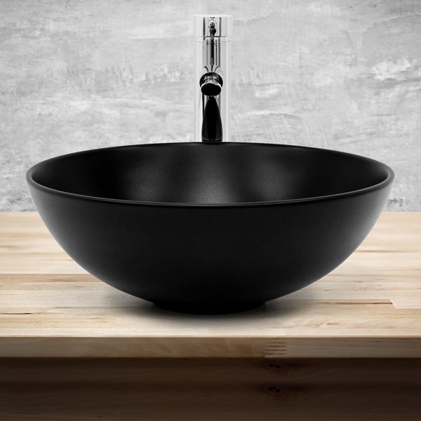 ML-Design Waschbecken Keramik Schwarz Matt Ø 40x14,5 cm Rund inkl. Ablaufgarnitur ohne Überlauf, Moderne Aufsatzwaschbecken Waschtisch Waschschale Waschplatz Handwaschbecken, für Badezimmer/Gäste-WC